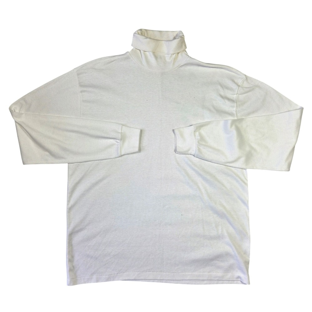 Vintage Campus Mens XL Turtleneck Shirt Cream Off White Made in USA Long Sleeve